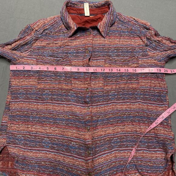 Anthropologie Pilcro Button Up SZ L Abstract Metallic Red Orange Long Sleeve - Picture 5 of 8